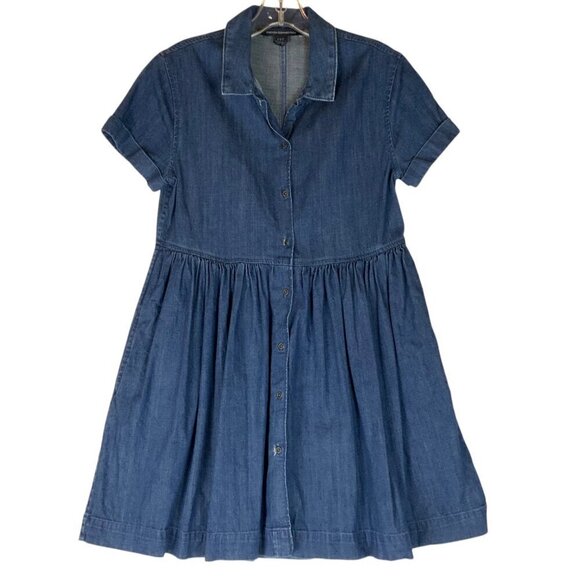 French Connection Denim Short Sleeve Button Front Dress Size 2 Babydoll A-Line - Picture 1 of 8
